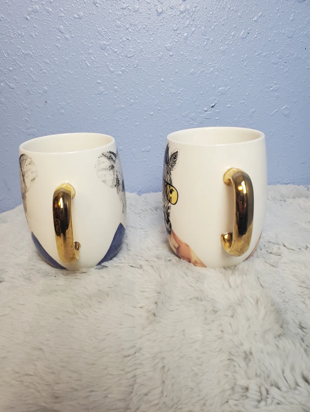 Set of 2 Pier 1 Imports Mugs: Zebra With Gold Handle and Koala With Gold Handle